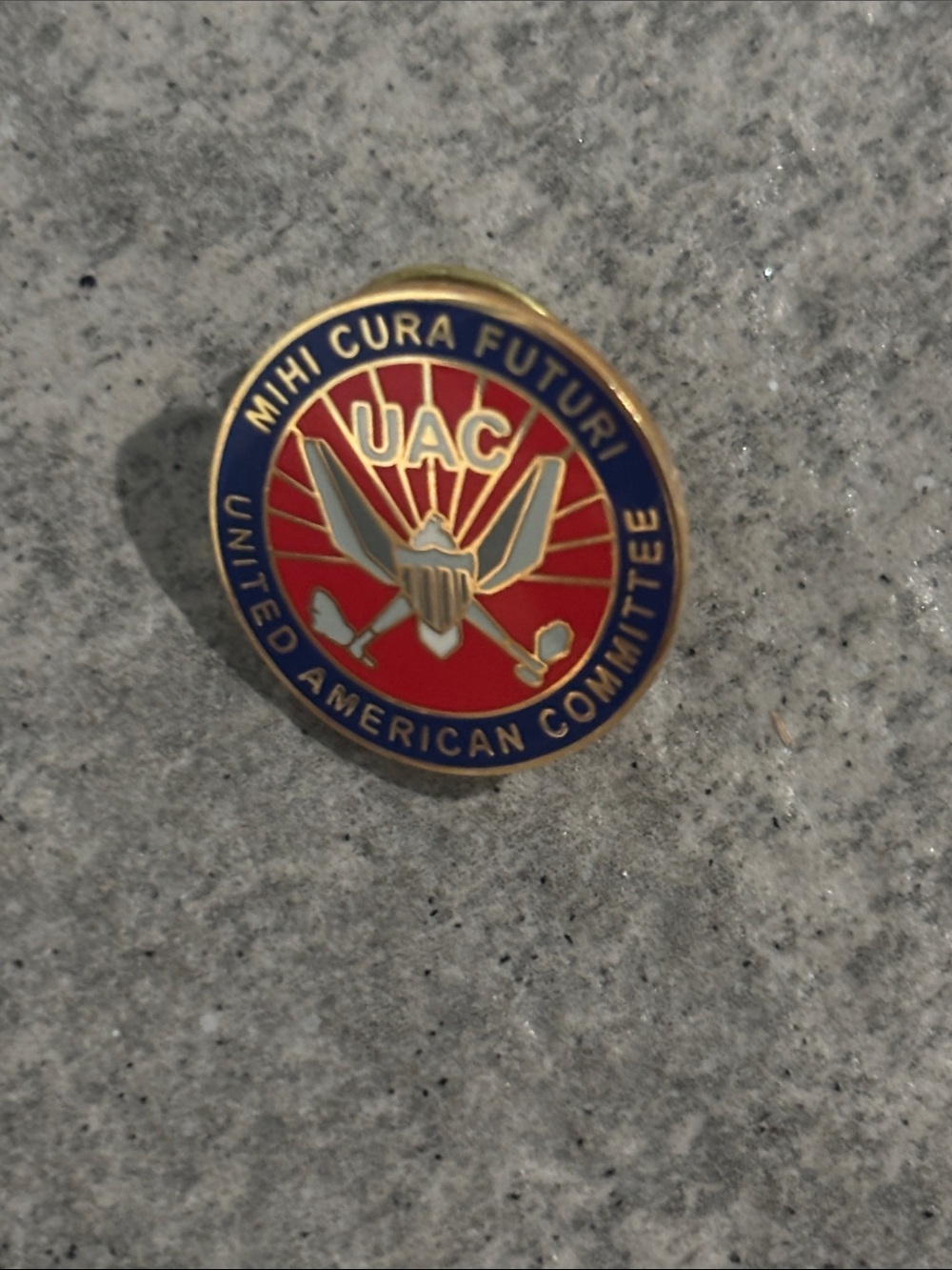 United American Committee (UAC) Civic Group Enamel Lapel Pin Red Blue Goldtone